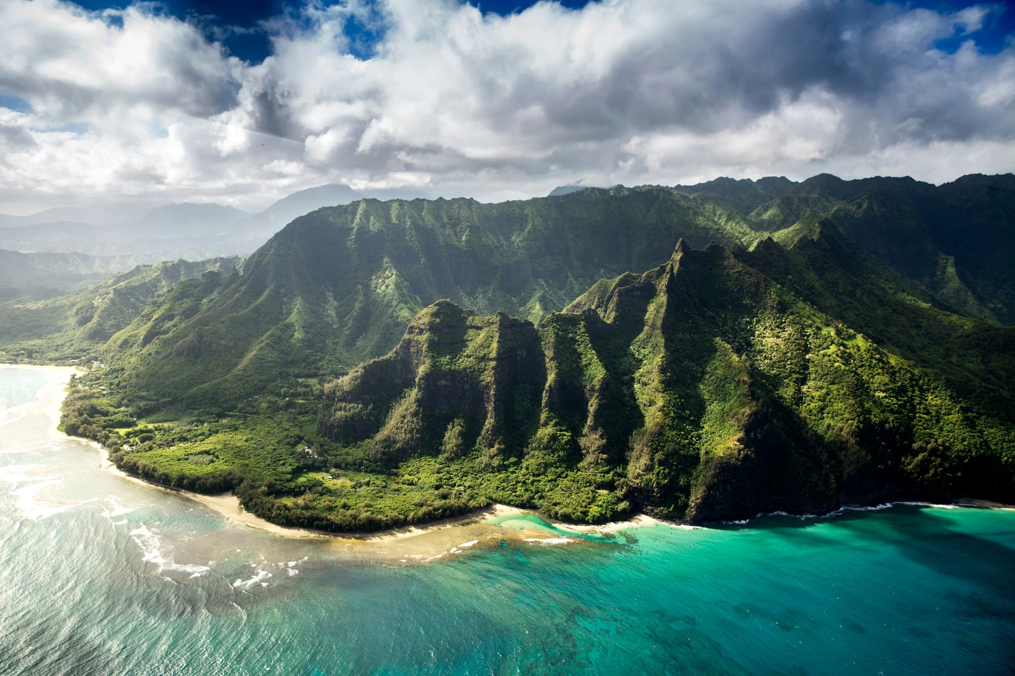 A stunning aerial view of the na pali coast in Hawaii